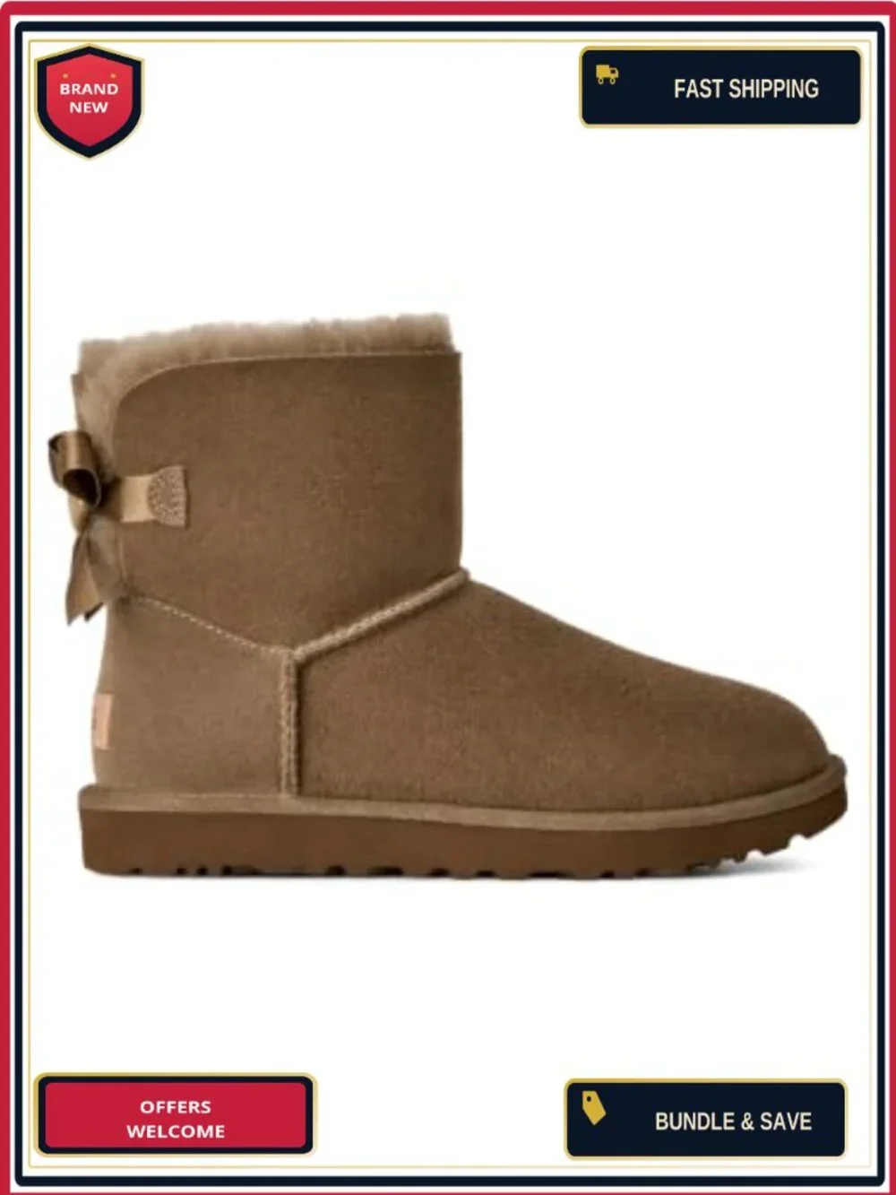 UGG Women's Mini Bailey Bow II Boots 17mm Sheepskin Suede Ankle Bootie